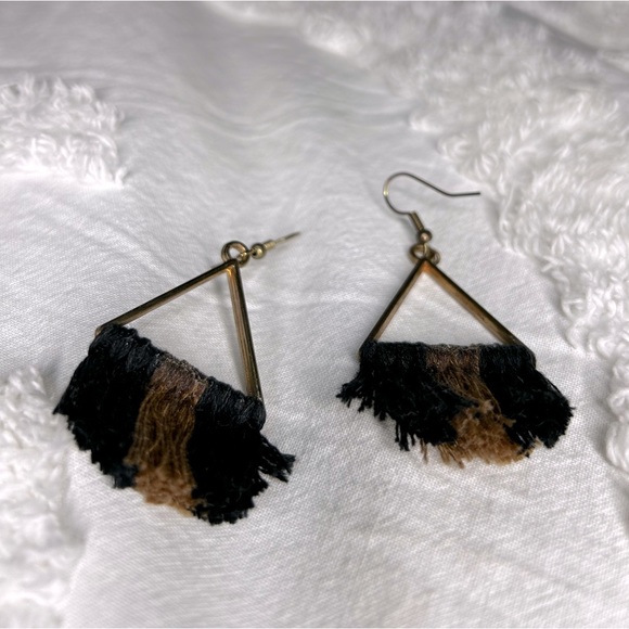 Handmade black and brown triangle style costume earrings - Picture 1 of 1
